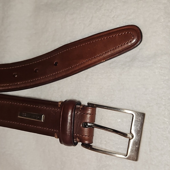 Daniel Cremieux | Men's Leather Brass Sliver Tone Hardware Belt 38 - Picture 2 of 13